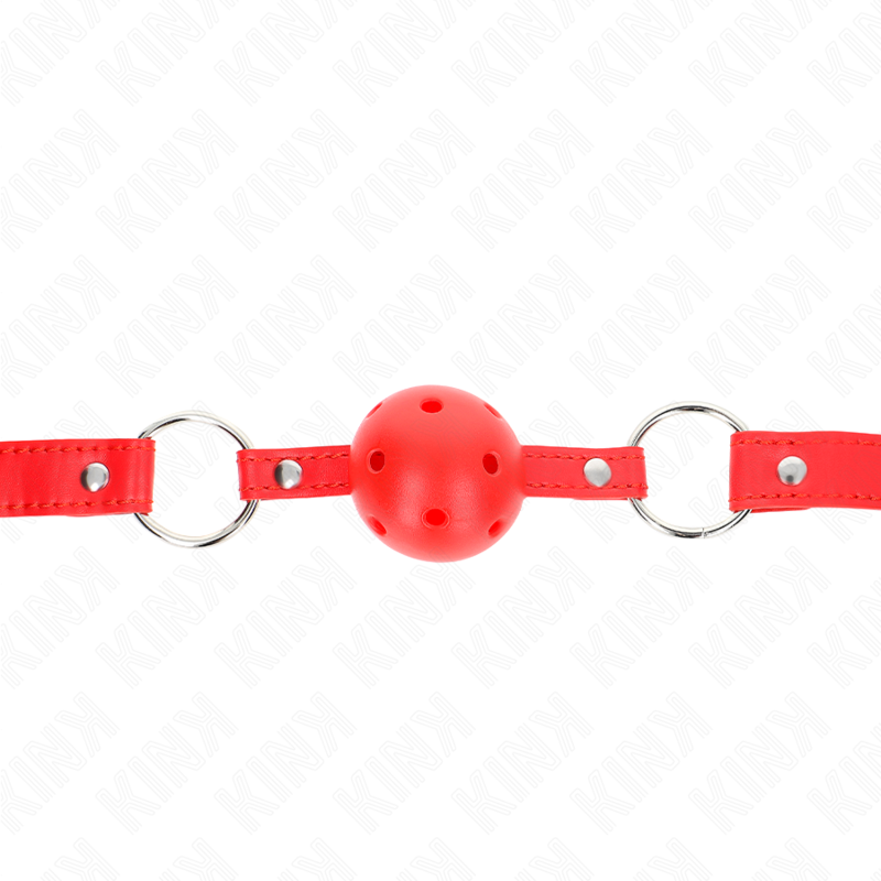 La marca KINK COLLAR & GAG nos facilita esta imagen de su producto KINK - MORDAZA DE BOLA 4 CM TRANSPIRABLE CON DOBLE REMACHE MODELO 1 ROJO 62 x 2.5 CM AJUSTABLE 42-58 CM para nuestro catálogo.
