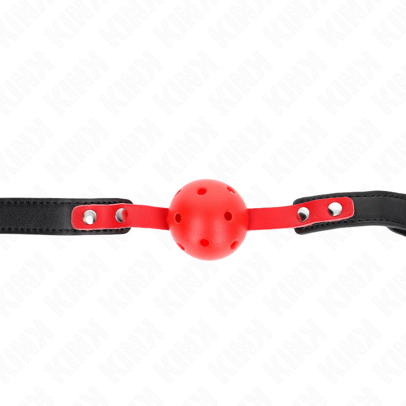 La marca KINK COLLAR & GAG nos facilita esta imagen de su producto KINK - MORDAZA DE BOLA 4 CM DURA HUECA ROJO CORREA NEGRA 60 x 2 CM AJUSTABLE 37-52 CM para nuestro catálogo.