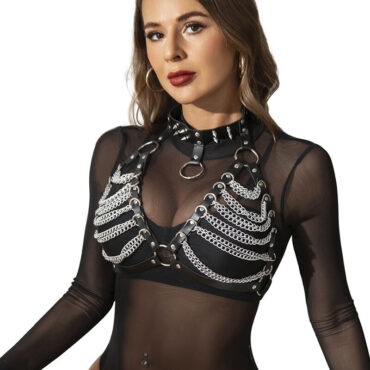 La marca SUBBLIME FETISH nos facilita esta imagen de su producto SUBBLIME - ARNÉS SUJETADOR Y COLLAR CON CADENAS TALLA ÚNICA para nuestro catálogo.