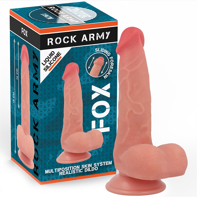 La marca ROCK ARMY nos facilita esta imagen de su producto ROCKARMY - FOX DILDO REALISTA DDUAL DENSITY LIQUID SILICONE 19 CM -O- 3.2 CM para nuestro catálogo.