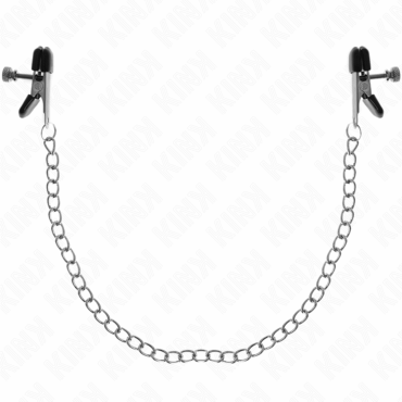 La marca KINK NIPPLE GRIP nos facilita esta imagen de su producto KINK - PINZAS PARA PEZONES PLANAS NEGRO CON CADENA PLATEADO 34 CM para nuestro catálogo.