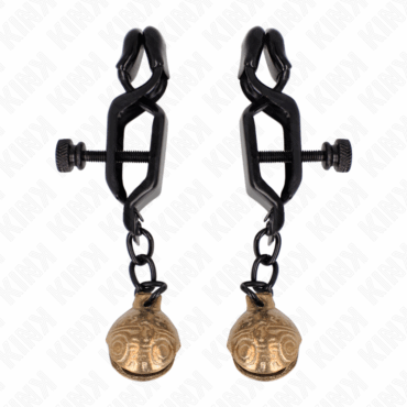 La marca KINK NIPPLE GRIP nos facilita esta imagen de su producto KINK - PINZAS PARA PEZONES PLANAS NEGRO CON CASCABEL 7 CM para nuestro catálogo.
