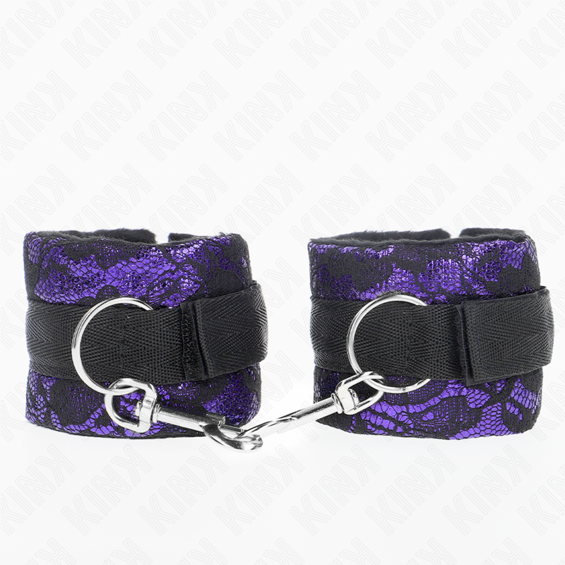 La marca KINK WRIST RESTRAINT nos facilita esta imagen de su producto KINK - MUÑEQUERAS CORTAS DE ENCAJE TERCIOPELO Y UNIÓN DE NYLON VIOLETA/NEGRO 23 X 6.5 CM para nuestro catálogo.