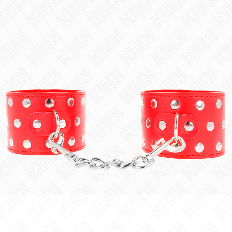 La marca KINK WRIST RESTRAINT nos facilita esta imagen de su producto KINK - MUÑEQUERAS CON CIERRE A PRESIÓN LLENO DE TACHUELAS AJUSTABLE ROJO 19-24 CM X 5.5 CM para nuestro catálogo.
