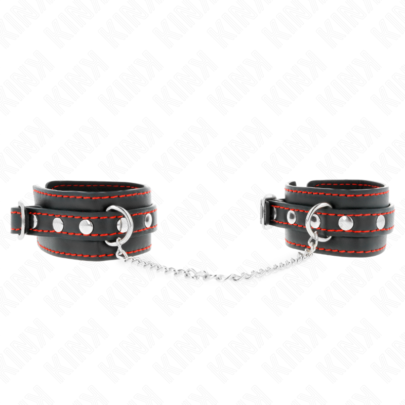La marca KINK WRIST RESTRAINT nos facilita esta imagen de su producto KINK - MUÑEQUERAS PEQUEÑA NEGRO CON DETALLES EN ROJO AJUSTABLE 14-24 CM X 3.5 CM para nuestro catálogo.