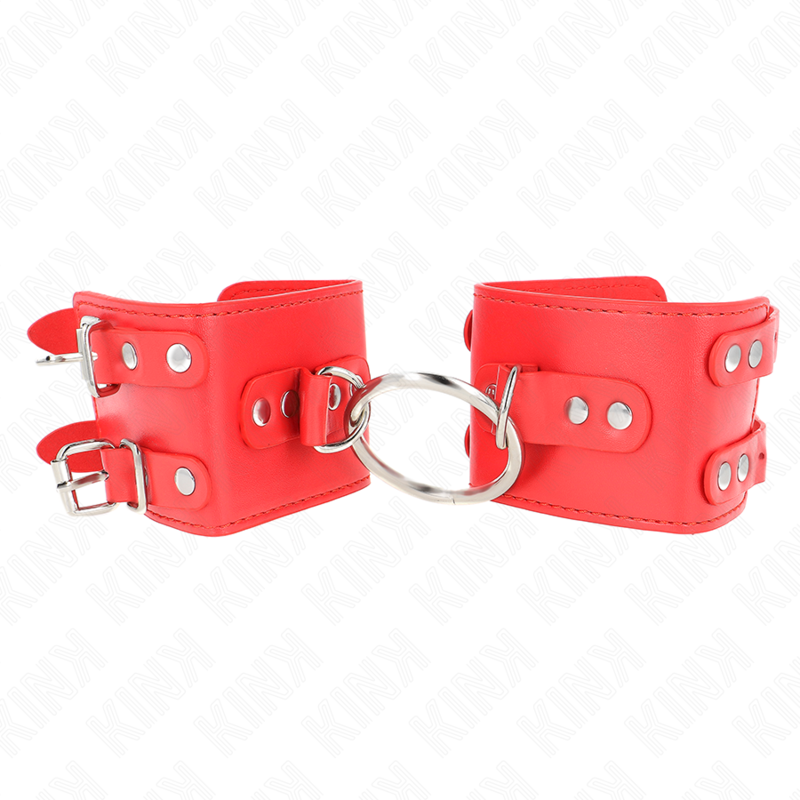 La marca KINK WRIST RESTRAINT nos facilita esta imagen de su producto KINK - MUÑEQUERAS FIJAS CON ANILLA Y TACHUELAS ROJO AJUSTABLE 17-22 CM X 6.5 CM para nuestro catálogo.