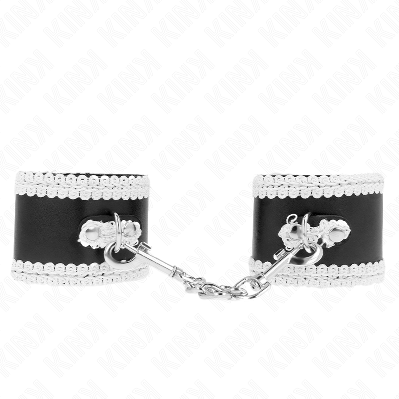 La marca KINK WRIST RESTRAINT nos facilita esta imagen de su producto KINK - MUÑEQUERAS NEGRO CON ENCAJE DECORATIVO BLANCO AJUSTABLE 20-23 CM X 5.5 CM para nuestro catálogo.