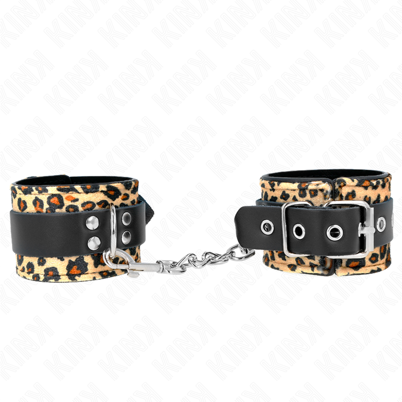 La marca KINK WRIST RESTRAINT nos facilita esta imagen de su producto KINK - MUÑEQUERAS DE CUERO ESTILO LEOPARDO AJUSTABLE 18-29 CM X 5.5 CM para nuestro catálogo.