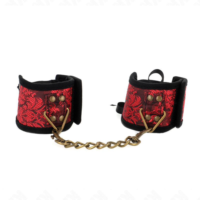 La marca KINK WRIST RESTRAINT nos facilita esta imagen de su producto KINK - MUÑEQUERAS DISEÑO ESCÁNDALO ROJO-NEGRO DETALLE LAZO 24.5 CM X 6.5 CM para nuestro catálogo.