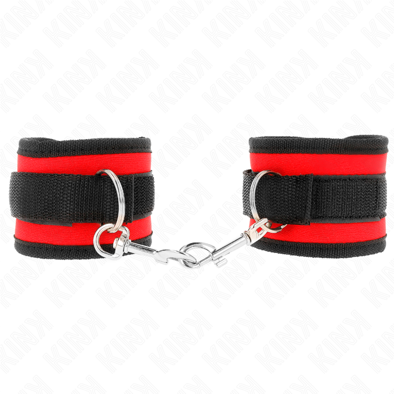La marca KINK WRIST RESTRAINT nos facilita esta imagen de su producto KINK - MUÑEQUERAS NYLON ROJO-NEGRO MODELO 2 AJUSTABLE 18-35 CM X 6 CM para nuestro catálogo.