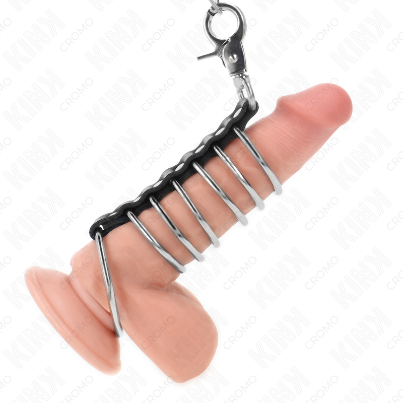 La marca KINK RING POWER nos facilita esta imagen de su producto KINK - 7 ANILLOS PENE METAL 3.8 CM A 5 CM CONECTADOS CON POLIPIEL Y CADENA METAL 100 CM para nuestro catálogo.