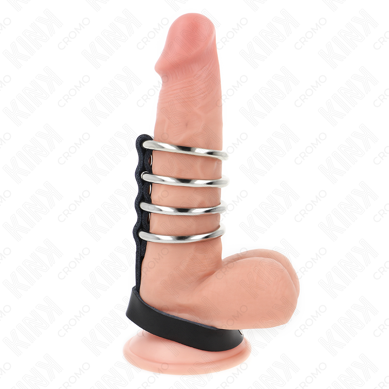 La marca KINK RING POWER nos facilita esta imagen de su producto KINK - 4 ANILLOS PENE METAL 3.8 CM CONECTADOS CON CORREA DE CUERO 22 X 1.5 CM Y CIERRE A PRESIÓN para nuestro catálogo.
