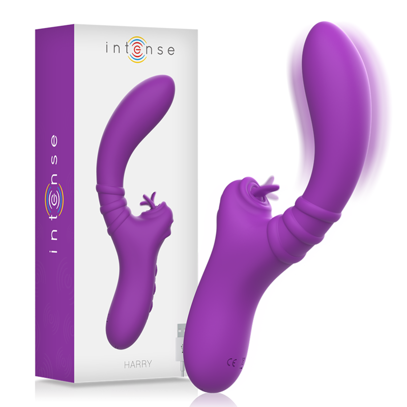 La marca INTENSE FUN nos facilita esta imagen de su producto INTENSE - HARRY VIBRADOR FLEXIBLE CON LENGUA MORADO para nuestro catálogo.