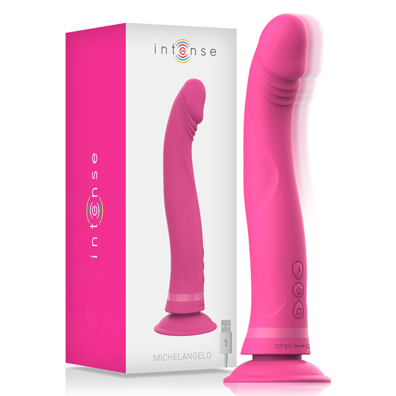 La marca INTENSE FUN nos facilita esta imagen de su producto INTENSE - MICHELANGELO DILDO VIBRADOR SILICONA ROSA para nuestro catálogo.