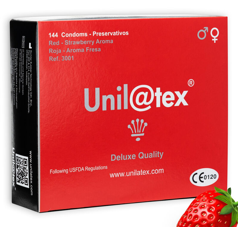 La marca UNILATEX nos facilita esta imagen de su producto UNILATEX - PRESERVATIVOS ROJOS/FRESA 144 UDS para nuestro catálogo.
