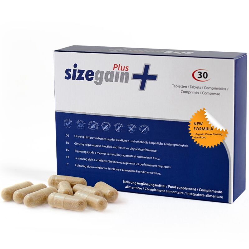La marca 500COSMETICS nos facilita esta imagen de su producto SizeGain Plus – Complemento alimenticio para aumentar el tamaño del pene y mejorar la potencia sexual para nuestro catálogo.
