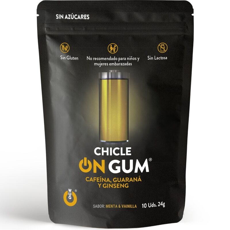 La marca WUG GUM nos facilita esta imagen de su producto WUG On Gum – Energía inmediata en formato chicle para nuestro catálogo.