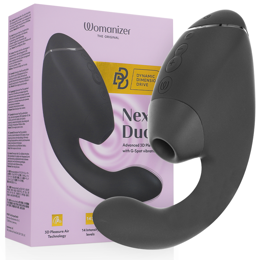 La marca WOMANIZER nos facilita esta imagen de su producto WOMANIZER - DUO NEXT ESTIMULADOR VIBRADOR DUAL CLÍTORIS & PUNTO·G NEGRO para nuestro catálogo.