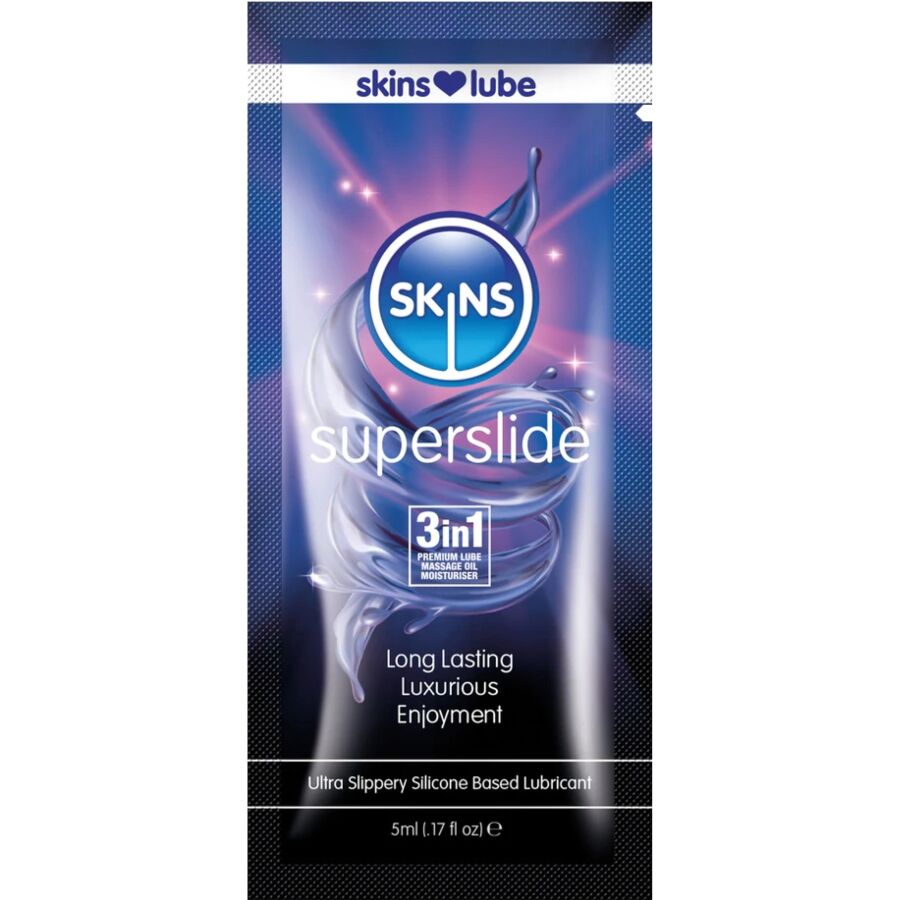 La marca SKINS nos facilita esta imagen de su producto SKINS - SUPERSLIDE LUBRICANTE BASE DE SILICONA MONODOSIS 5 ML para nuestro catálogo.