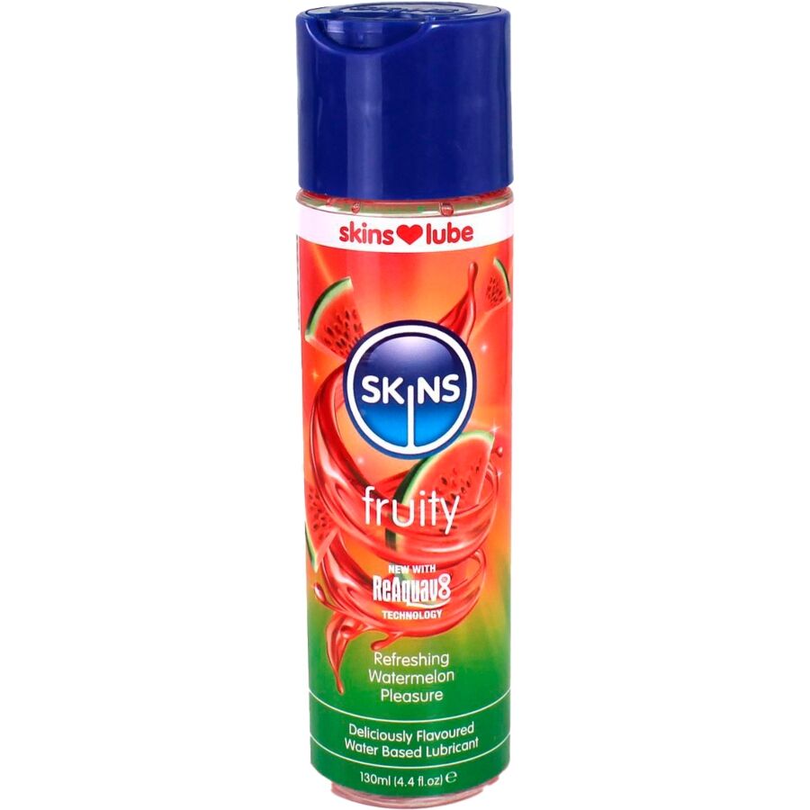 La marca SKINS nos facilita esta imagen de su producto SKINS - FRUITY LUBRICANTE BASE DE AGUA SANDÍA 130 ML para nuestro catálogo.