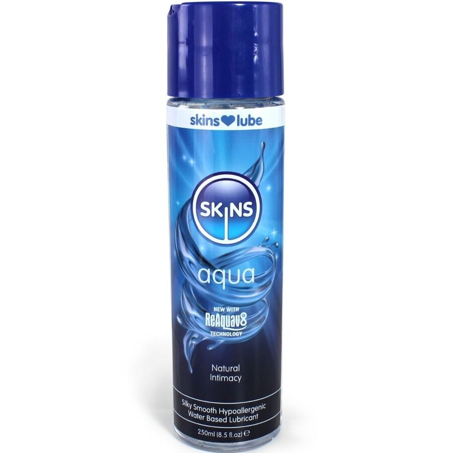 La marca SKINS nos facilita esta imagen de su producto SKINS - AQUA LUBRICANTE BASE DE AGUA 250 ML para nuestro catálogo.