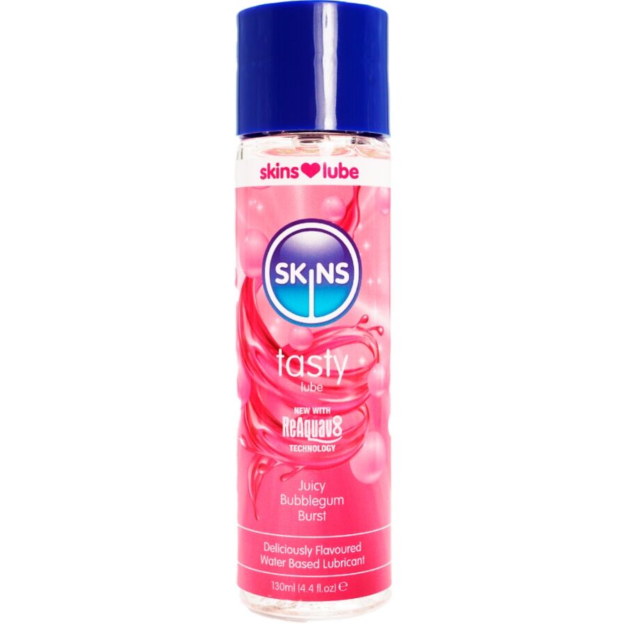 La marca SKINS nos facilita esta imagen de su producto SKINS - TASTY LUBRICANTE BASE DE AGUA CHICLE 130 ML para nuestro catálogo.