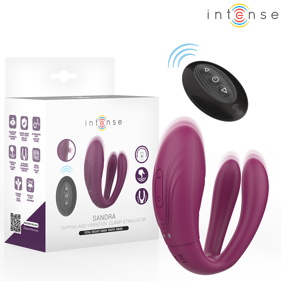 La marca INTENSE COUPLES TOYS nos facilita esta imagen de su producto INTENSE - SANDRA VIBRADOR & ESTIMULADOR DE PINZAS CON GOLPETEO CONTROL REMOTO para nuestro catálogo.