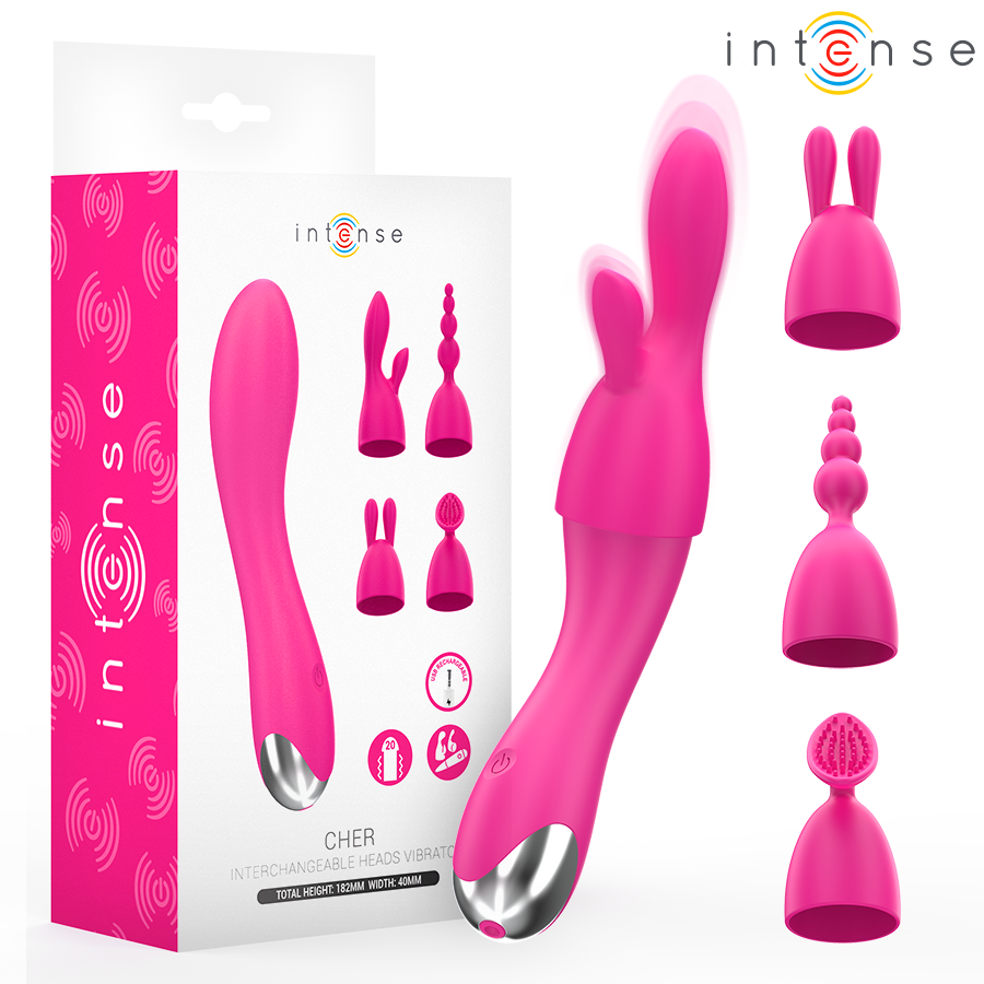 La marca INTENSE FUN nos facilita esta imagen de su producto INTENSE - CHER VIBRADOR 20 PATRONES CON CABEZALES INTERCAMBIABLES para nuestro catálogo.