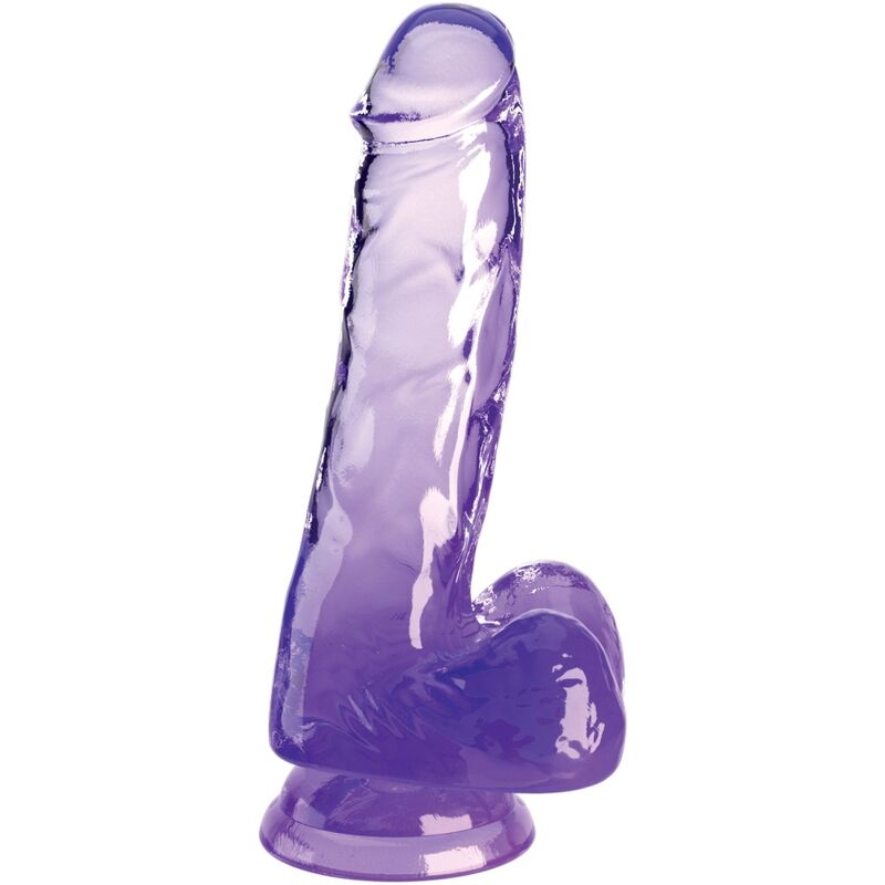 La marca KING COCK nos facilita esta imagen de su producto KING COCK - CLEAR PENE REALÍSTICO CON TESTÍCULOS 13.5 CM MORADO para nuestro catálogo.