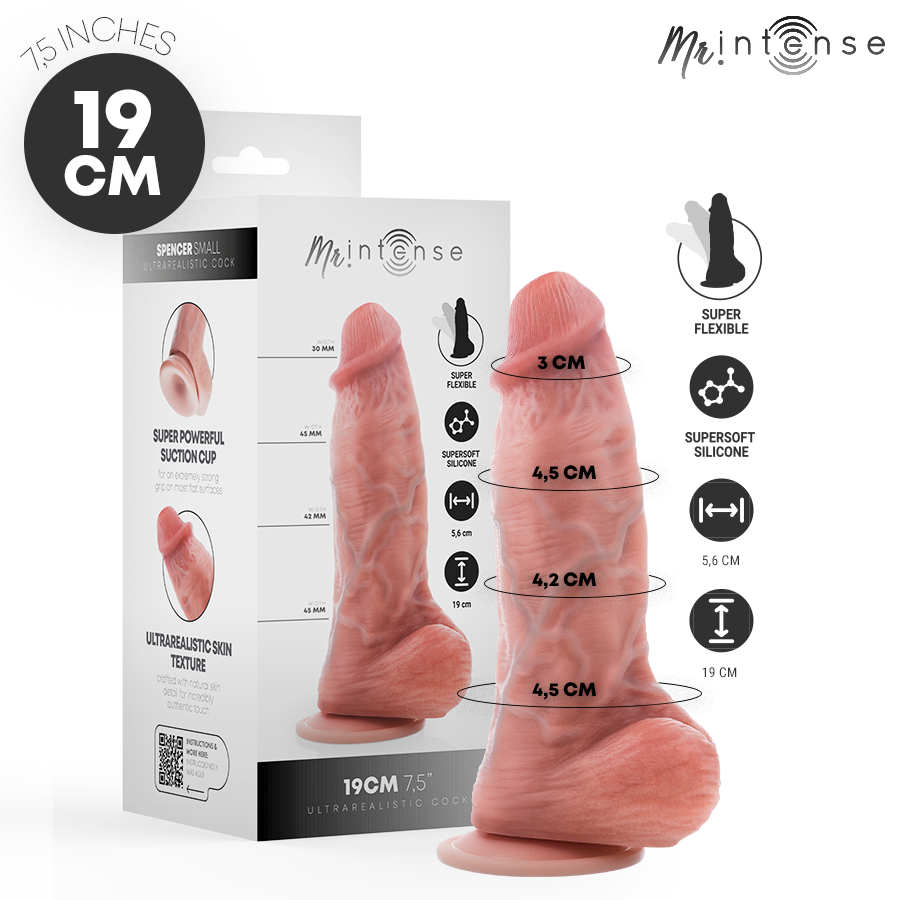 La marca MR. INTENSE DILDOS nos facilita esta imagen de su producto MR INTENSE - SMALL SPENCER DILDO SILICONA 19 CM -Ø- 4.5 CM para nuestro catálogo.