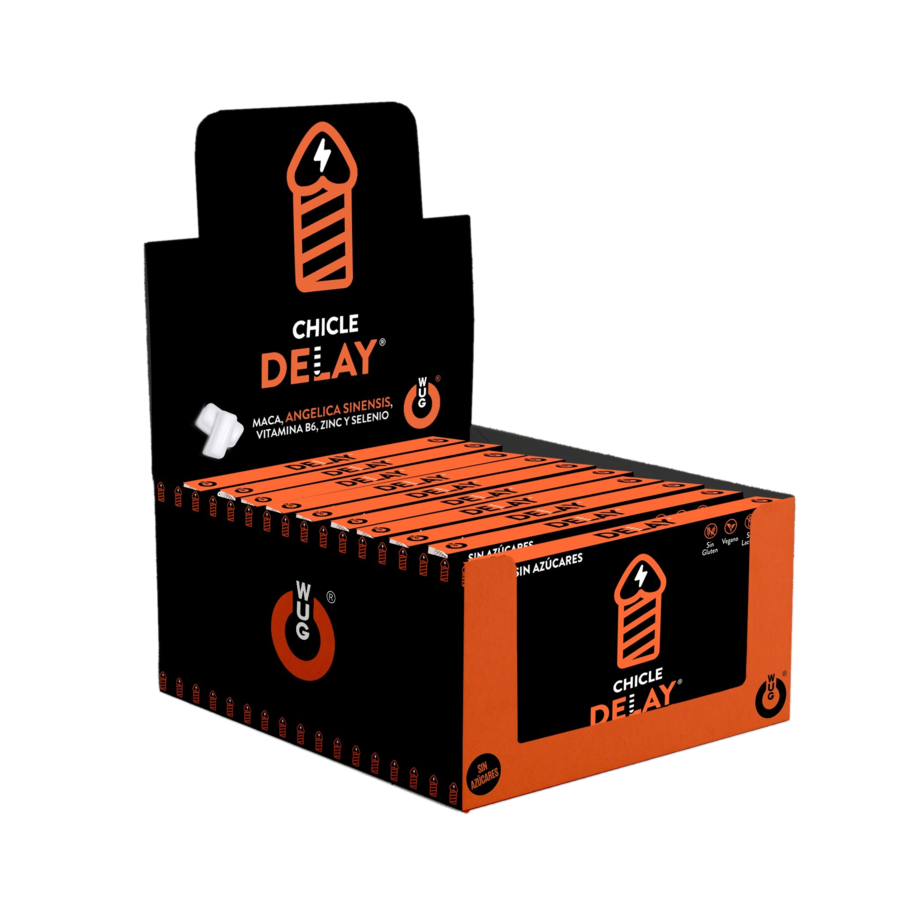 La marca WUG SEX SENSE nos facilita esta imagen de su producto WUG DELAY – DISPLAY 12 X 8 UDS | Chicle funcional con Zinc