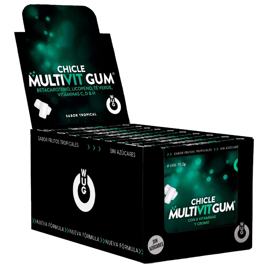 La marca WUG GUM nos facilita esta imagen de su producto WUG Multivit Gum – DISPLAY 12 X 8 UDS | El chicle funcional que refuerza tus defensas cada día para nuestro catálogo.
