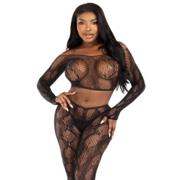 La marca LEG AVENUE SETS nos facilita esta imagen de su producto LEG AVENUE - 89373 CROP TOP Y MEDIAS SIN PIE DE PITÓN NEGRO - TALLA ÚNICA para nuestro catálogo.