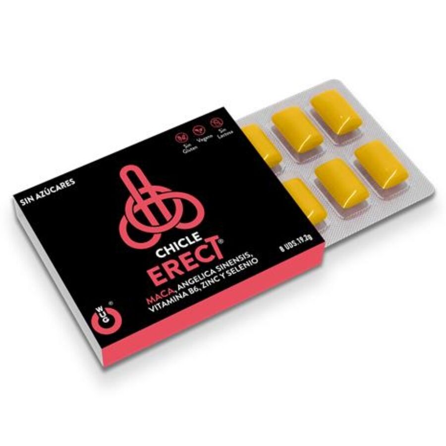 La marca WUG SEX SENSE nos facilita esta imagen de su producto WUG ERECT – 1 X 8 UDS | Chicle funcional con Maca