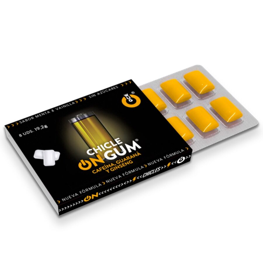 La marca WUG GUM nos facilita esta imagen de su producto WUG On Gum – 1 X 8 UDS | Energía inmediata en formato chicle para nuestro catálogo.